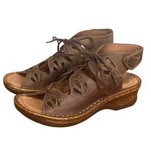 Josef Seibel Slingback Lace Up Brown Leather Gladiator Sandal 6-6.5 NWOB